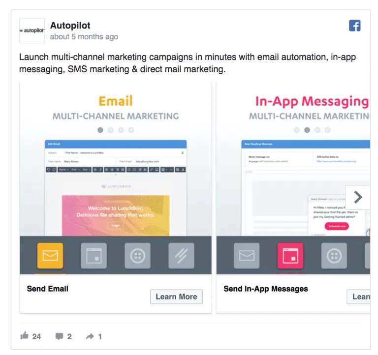 reclama carousel facebook automation