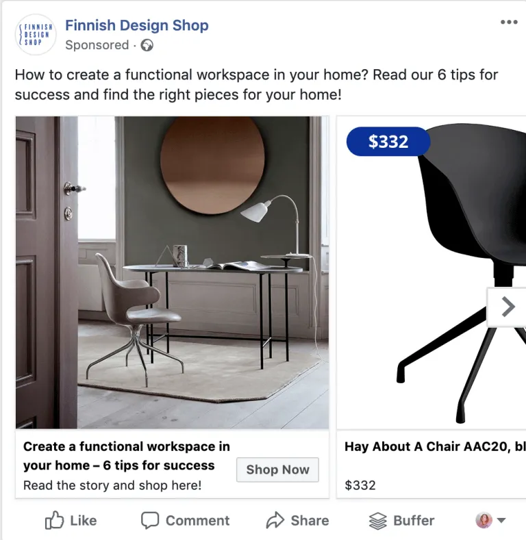 reclama carousel facebook mobila