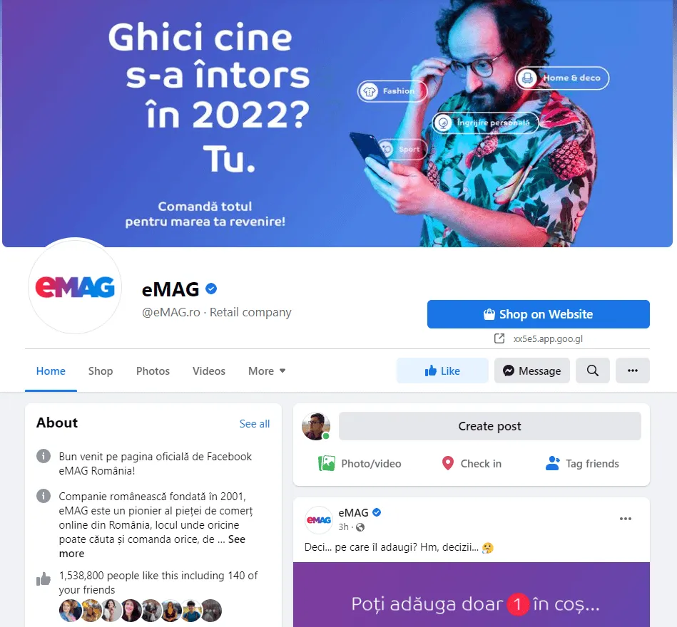 Exemplu de reclamă eMAG pe Facebook