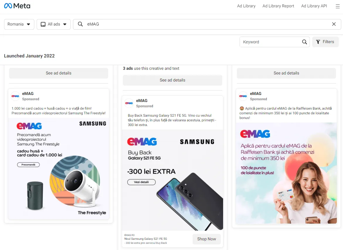 Rezultate de căutare eMAG, cu produse