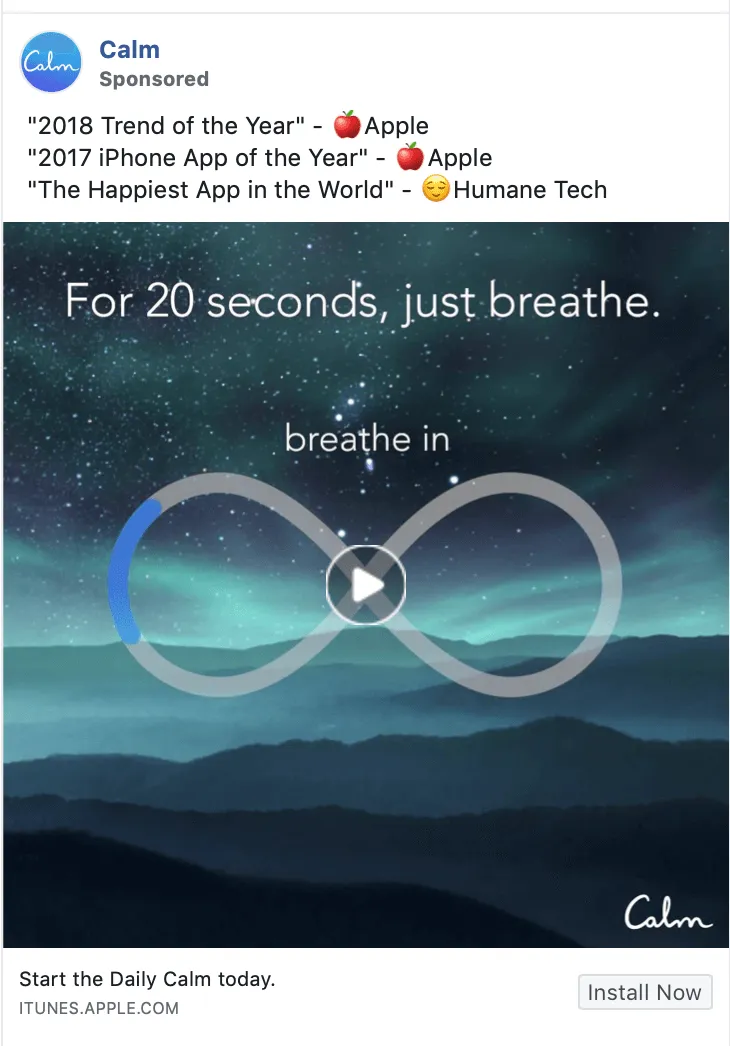 reclama video facebook calm