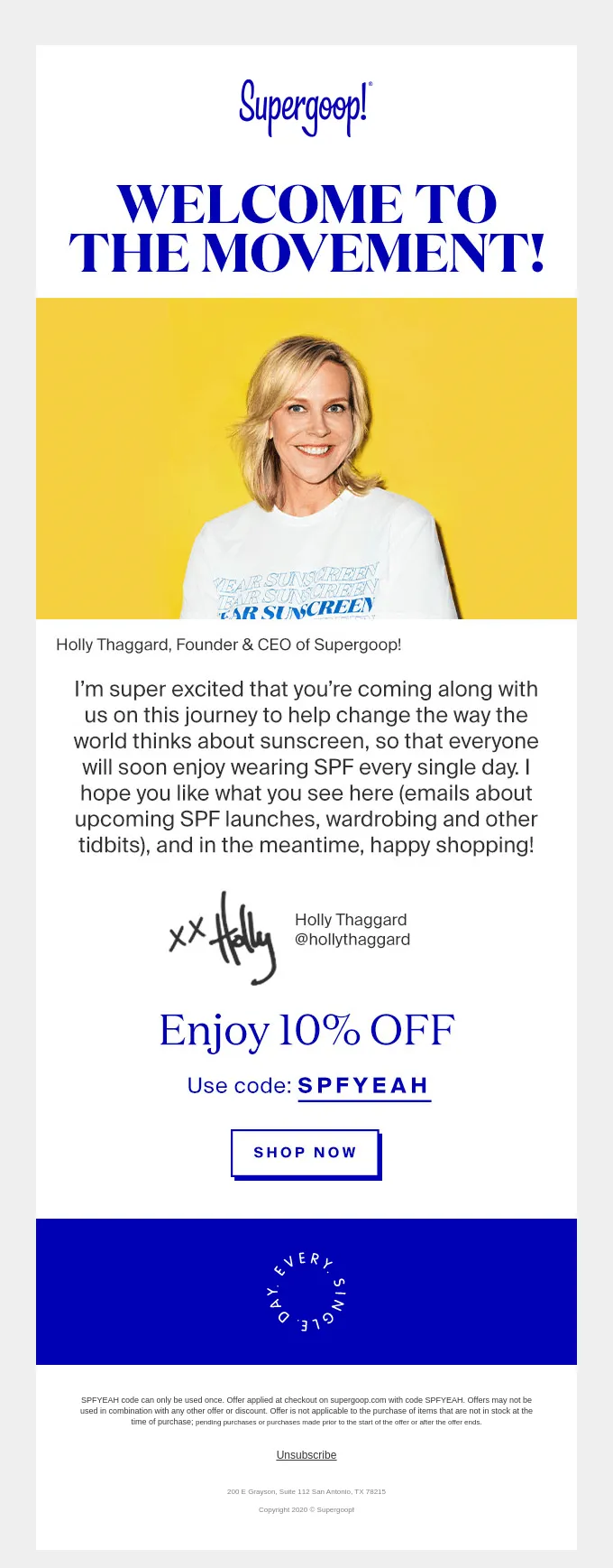 welcome email supergoop